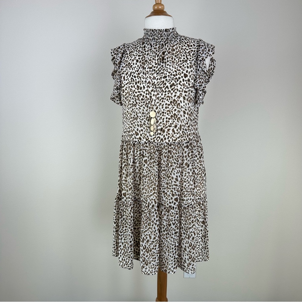 Sam Edelman Size 4 Boho High Neck Leopard Sleeveless Ruffles *NWT*